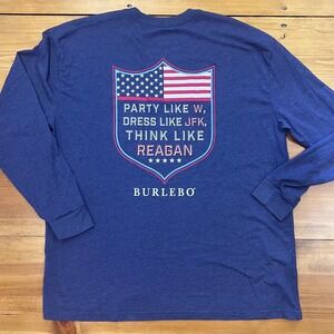 Burlebo Mens XL Blue Long Sleeve Pocket Tee Party Like W Dress Like JFK Reagan